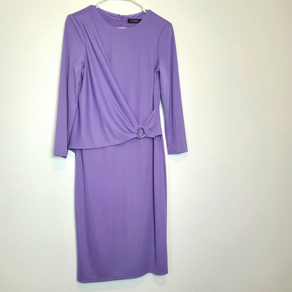 Lauren Ralph Lauren Stretch 3/4 Sleeves Crewneck Formal Wisteria Dress - Picture 5 of 13